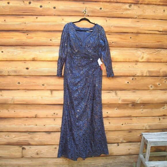 Mac Duggal 12412 Womens LONG SLEEVE RUCHED SEQUINED V-NECK GOWN Dress - Picture 5 of 15